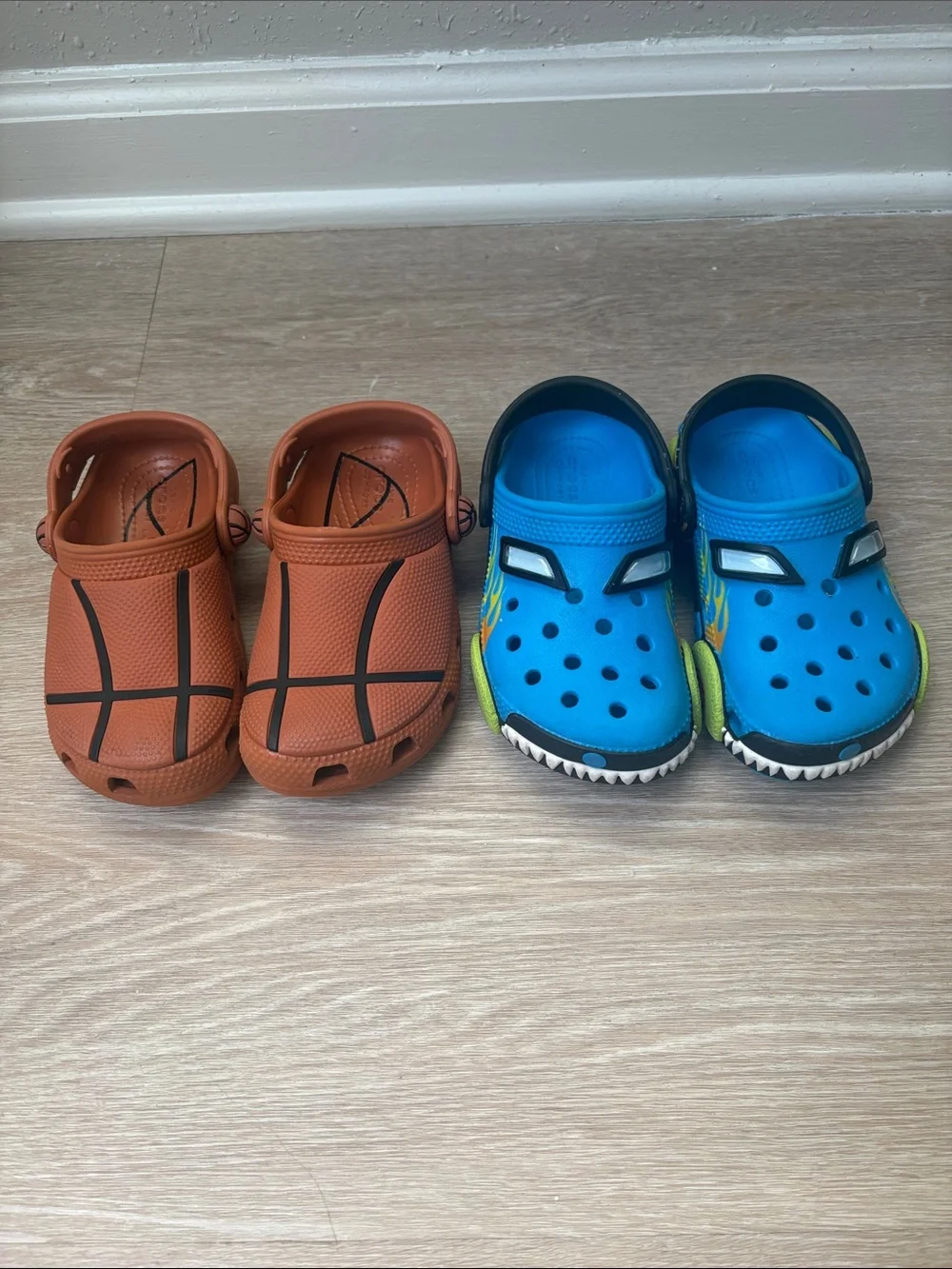 CROCS Kids Blue Race Car Clogs & Orange Basketball Clogs